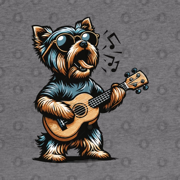 Dog Playing Guitar Singing Yorkshire Terrier Funny Yorkie by BraaiNinja